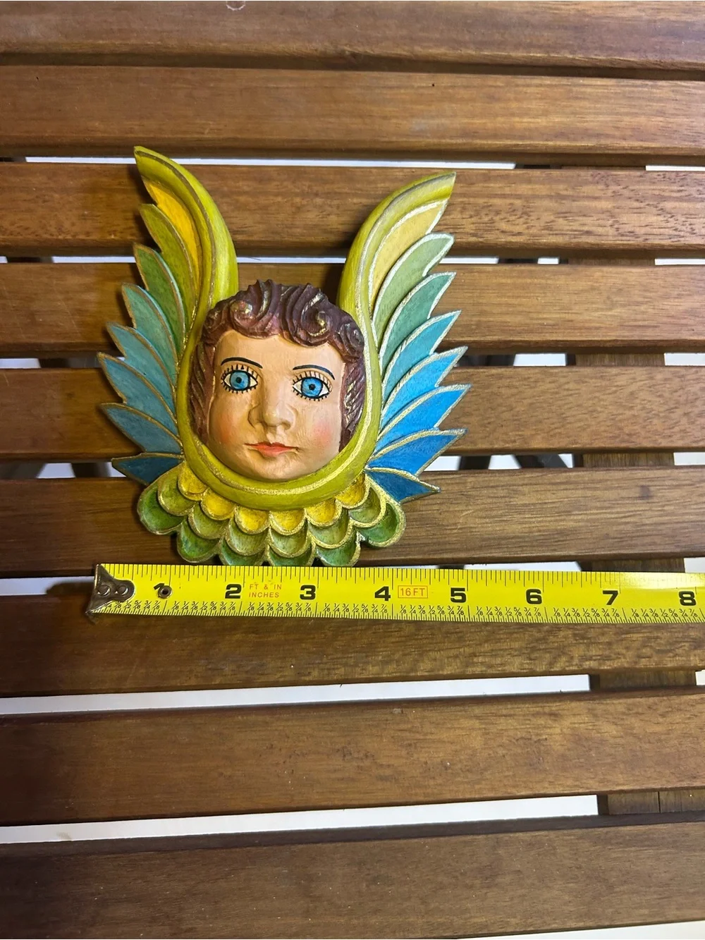 Vintage Artecampo Bolivia Hand Carved Wood Angel/Cherub Folk Art Signed